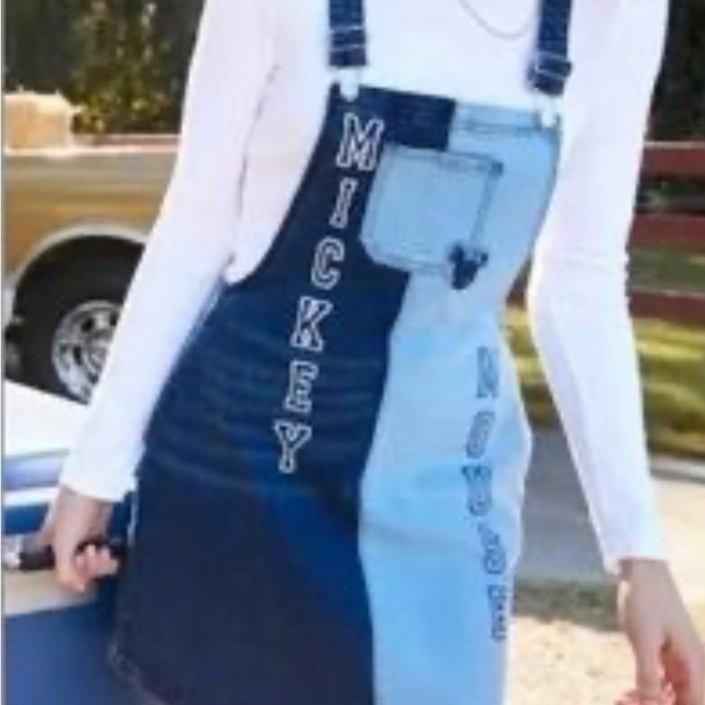 Disney Her Universe Mickey Mouse Denim Overall Jumper Dress Blue Size L Large